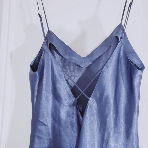 LA SENZA Steel Blue Satin Slip Dress with V String Low Back Detailing - Picture 14 of 16